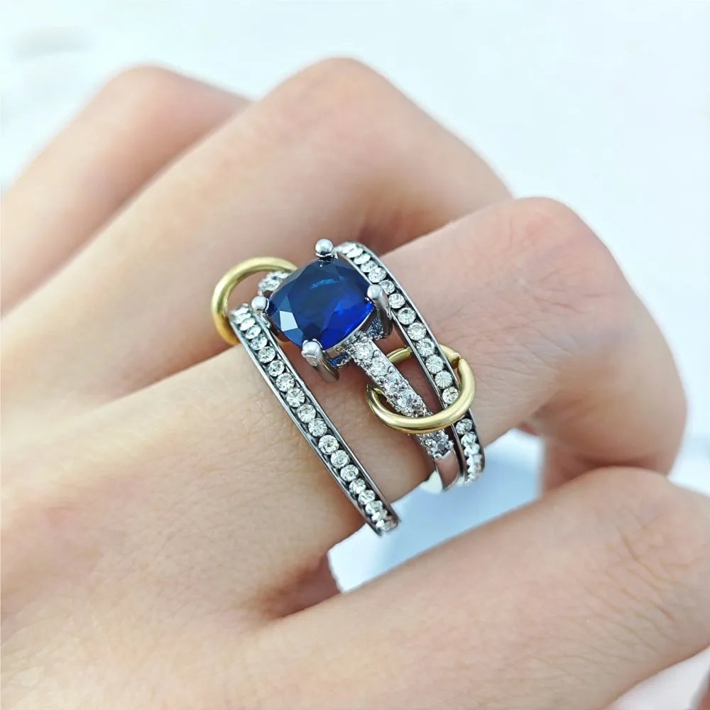 Full Cubic Zirconia Stacking Rings For Women Luxury Style Gold Color Multi-layer Spinelli Ring Wedding Engagement Jewelry Gifts