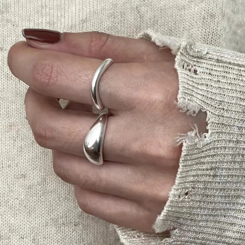 925 Sterling Silver Irregular Stackable Rings For Women Vintage Luxury Quality Jewelry Accessories Wholesale Jewellery Allergy