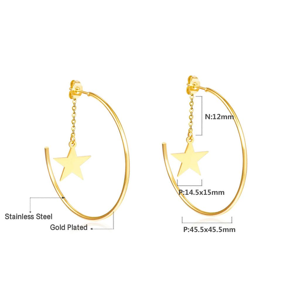 LUXUSTEEL Fashionable Drop Earring for Women Stainless Steel Golden Elegant Hoop Earrings Geometric Jewelry Party Gifts