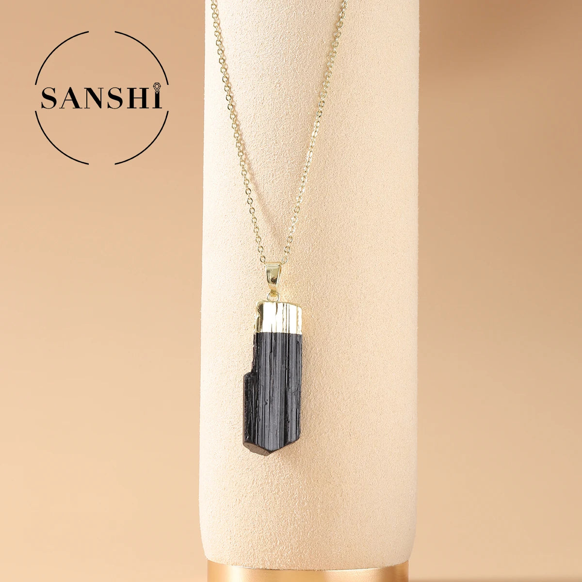 Minimalist Stylish Irregular Natural BlackTourmaline Electroplated Pendant Necklace Men Women Suitable Couples Various Occasions