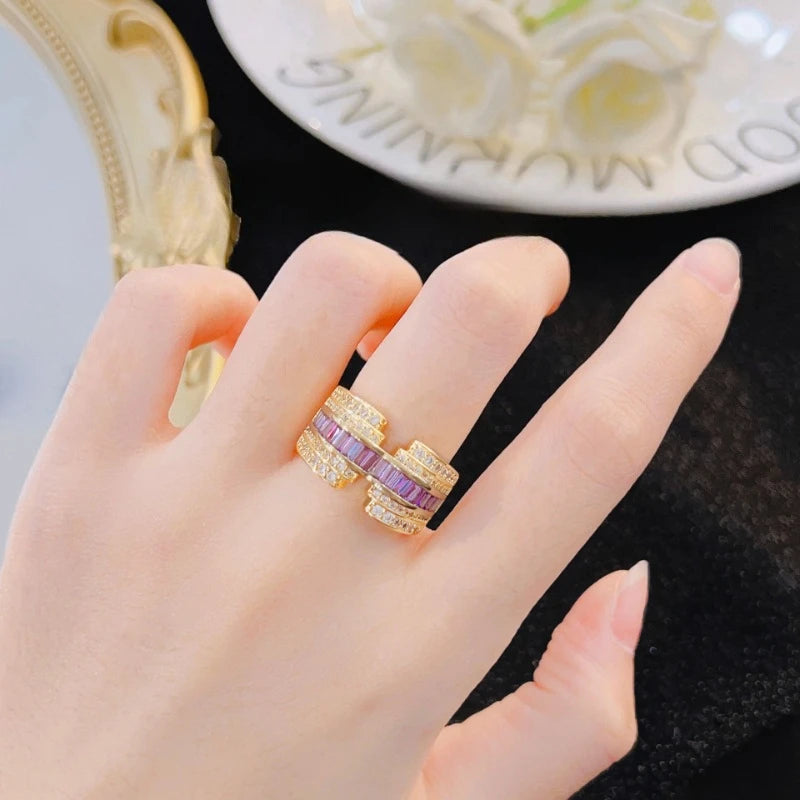 Women's Enamel Gemstone Stackable Rings - Black and White Colors - 3-carat Cubic Zirconia - Wide Ring Fashionable Jewelry