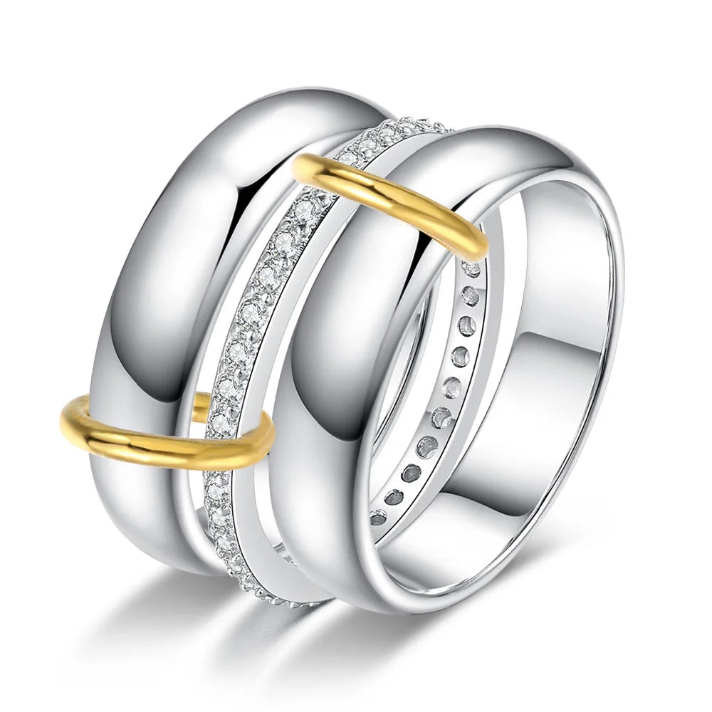 Trendy Stainless Steel 3pc Stackable Rings For Women Men Interlocking Rings Minuteness Zircon Silver Color Fashion Jewelry Gift