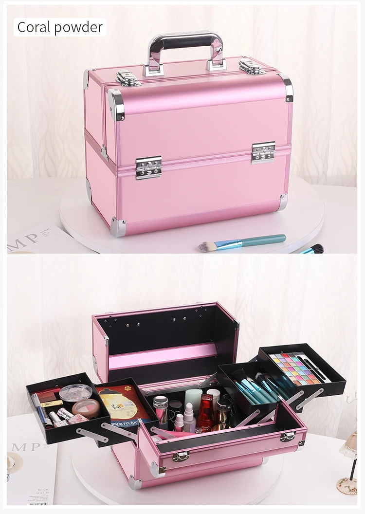 Makeup Case Cosmetic Organizer Case Extra Large 12 Inch 6 Trays Portable Makeup Organizer Case Make Up Carrying Box