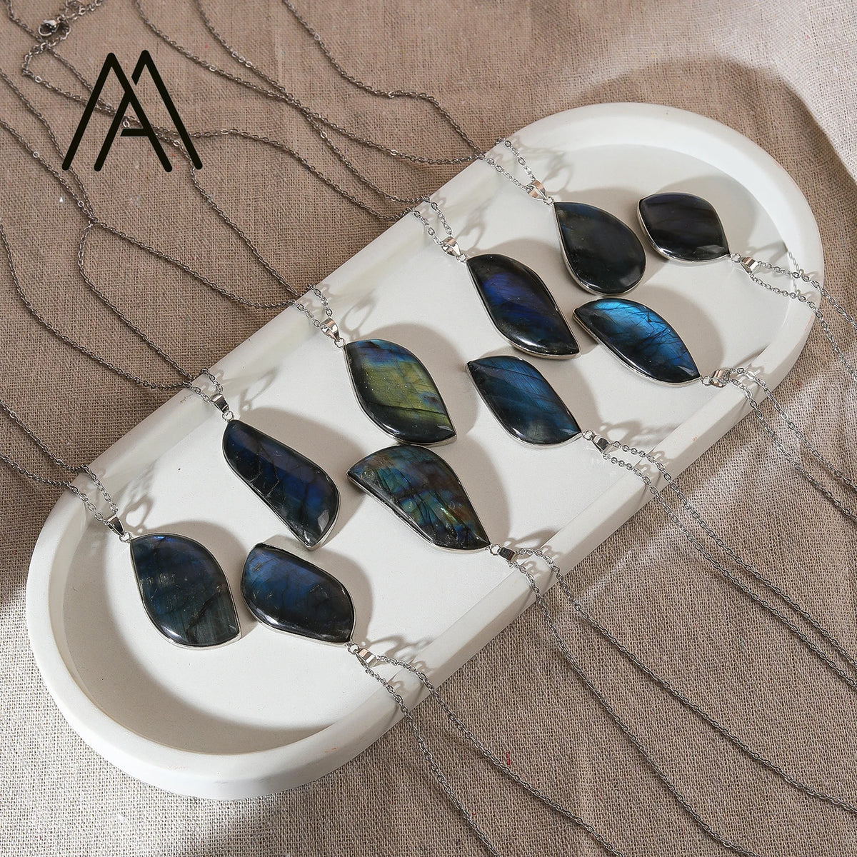 Minimalist Trendy Necklace Natural Gemstone Pendant Irregular Labradorite Necklace Silver-Plated Chain Unisex Gift Necklaces
