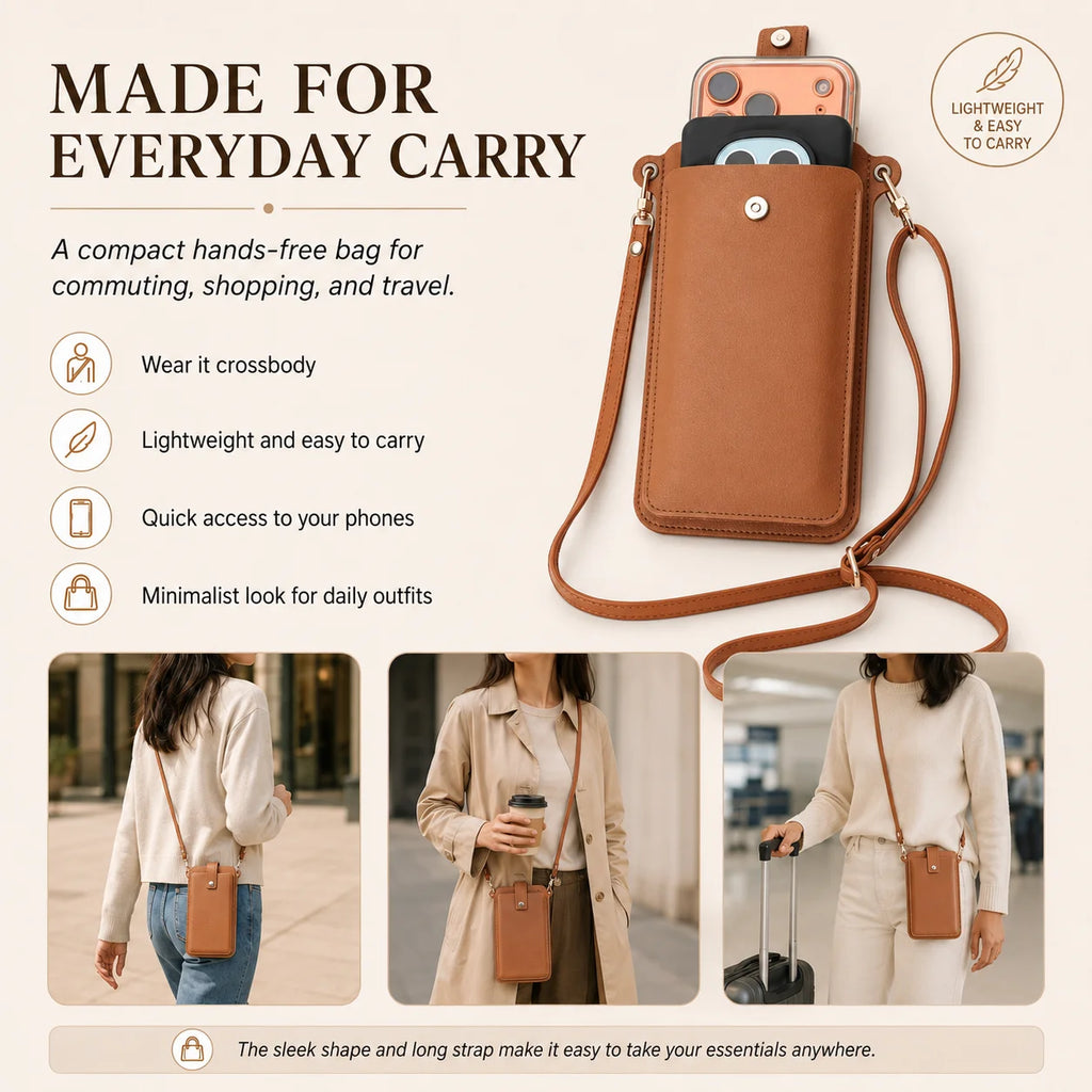 Multi Functional Crossbody Bags Women Mini PU Leather Shoulder Purses and for Girls Ladies Phone Simple Fashionable Solid Bag