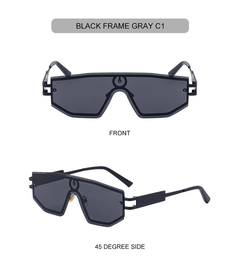 Premium Luxury Design One-piece Punk Sunglasses Men Women 2026 Fashion Metal Anti-reflective Outdoor Sun Shades Gafas UV400