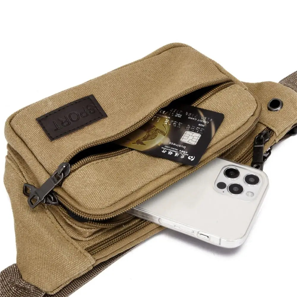 Men's Canvas Crossbody Bags Multifunctional Multi-Pockets Storage Bag Chest Shoulder Bag Large Capacity Waist Bag Chest Pack