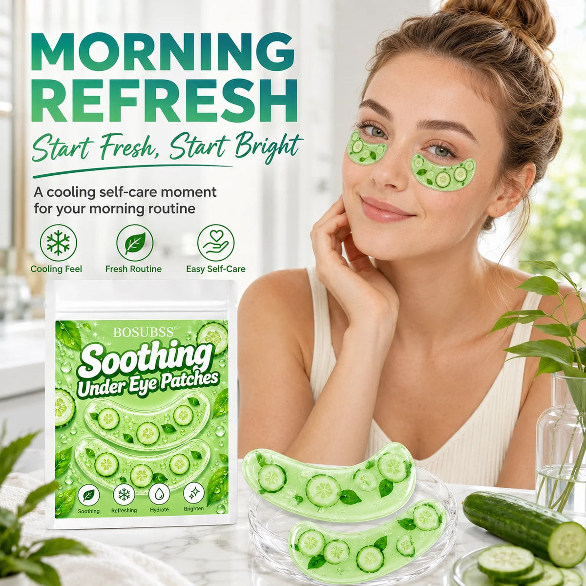 10Pcs Cucumber Gel Under Eye Patches Hydrate Refresh Soothing Eye Mask Pads Daily Face Beauty Skin Care Eye Treatment Patches