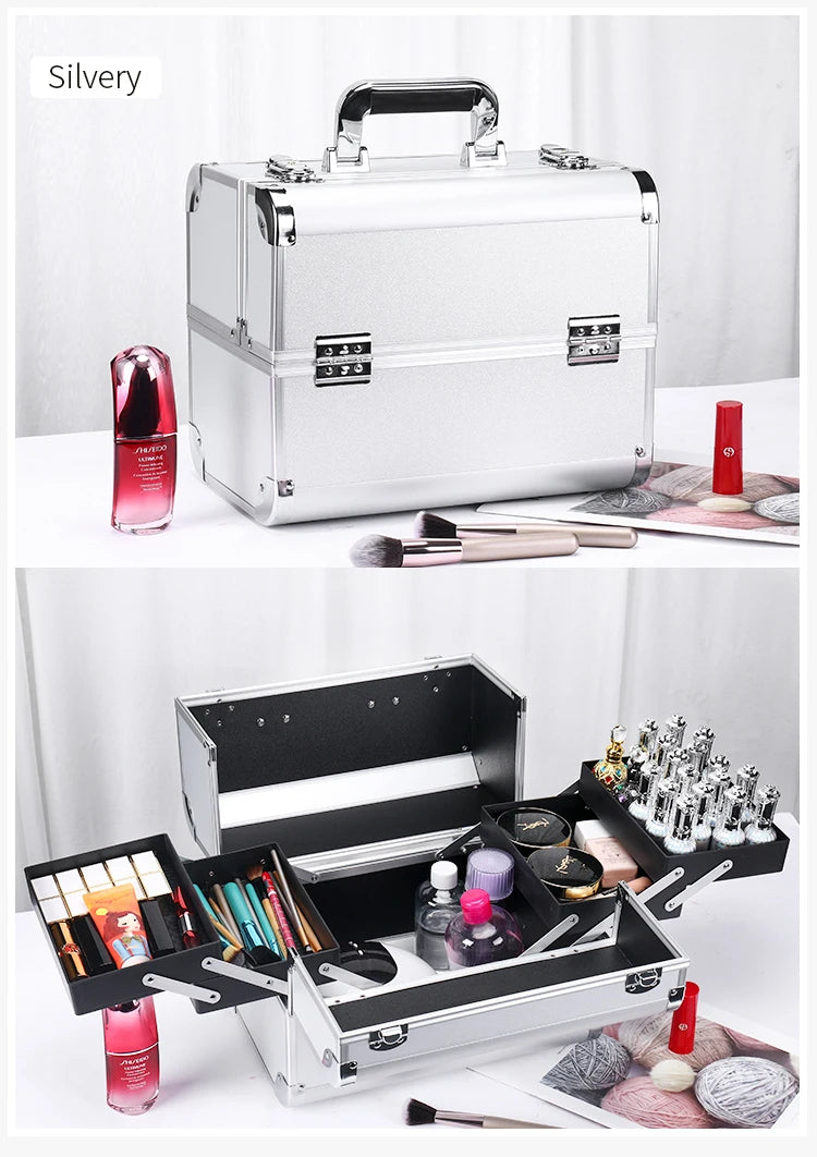 Makeup Case Cosmetic Organizer Case Extra Large 12 Inch 6 Trays Portable Makeup Organizer Case Make Up Carrying Box