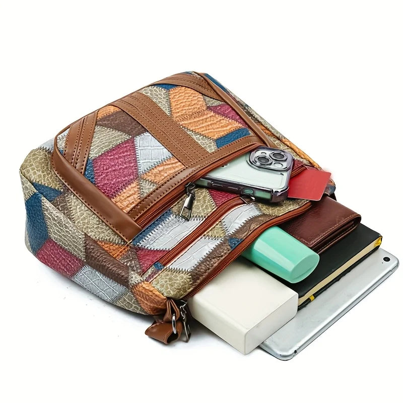 Chic Crossbody Bags for Women Stylish Stitching, Geometric Pattern, Multi Compartment Design with Zipper Closure, Travel Purse