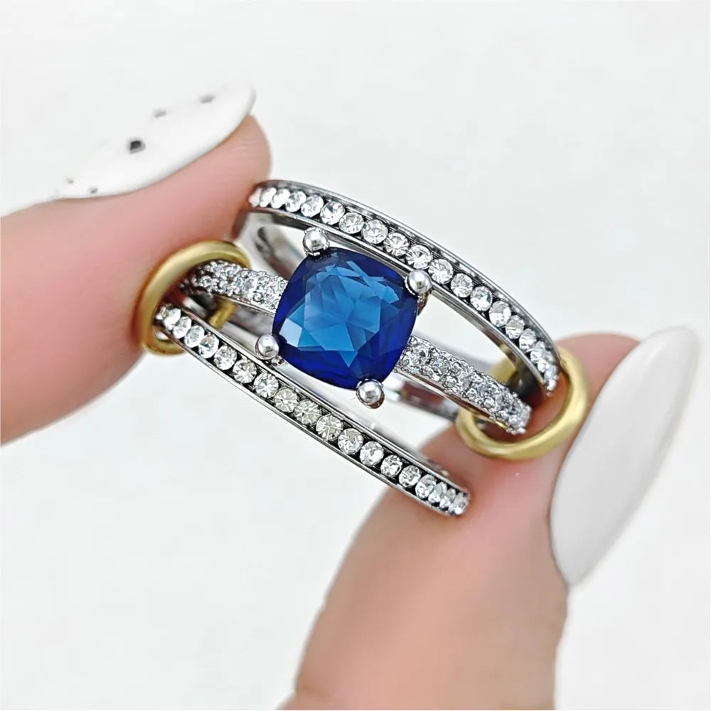 Full Cubic Zirconia Stacking Rings For Women Luxury Style Gold Color Multi-layer Spinelli Ring Wedding Engagement Jewelry Gifts