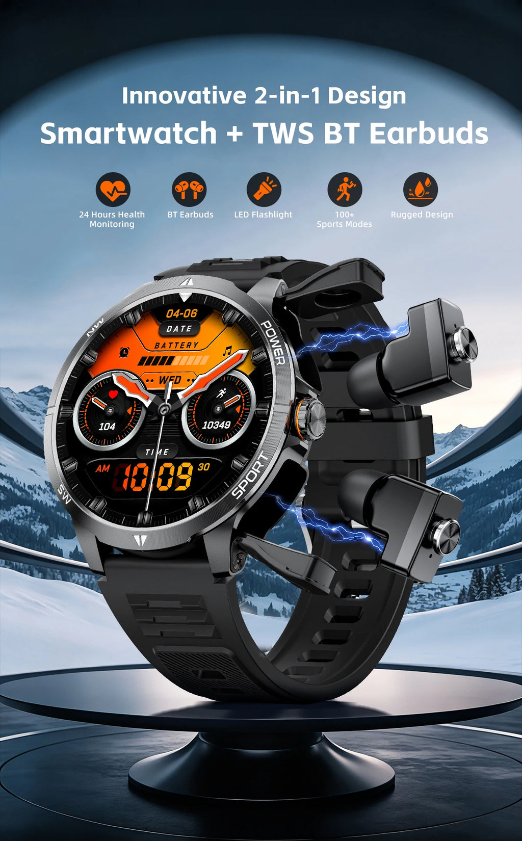 2026 2 In 1 TWS Headset Smart Watch 1.43" Earphones Music Smartwatch Women Men Sport Fitness Heart Rate Health Tracker Watches