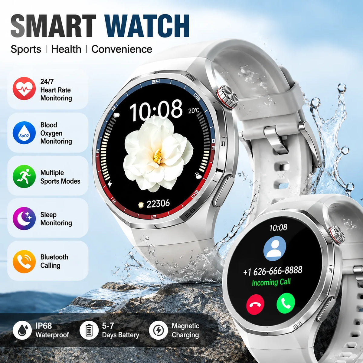 Business Smart Watch for Men HD Display Bluetooth Calling Fitness Tracker Heart Rate Sleep Monitor Stylish Wrist Watch 2026 ht22