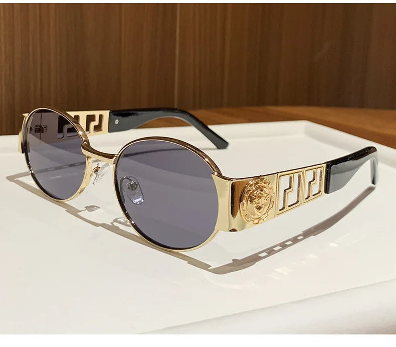 Luxury Metal Brand Sunglasses for Men and Women Unisex Designer Fashion Glasses Oval Ladies Vintage Eyewear Shades