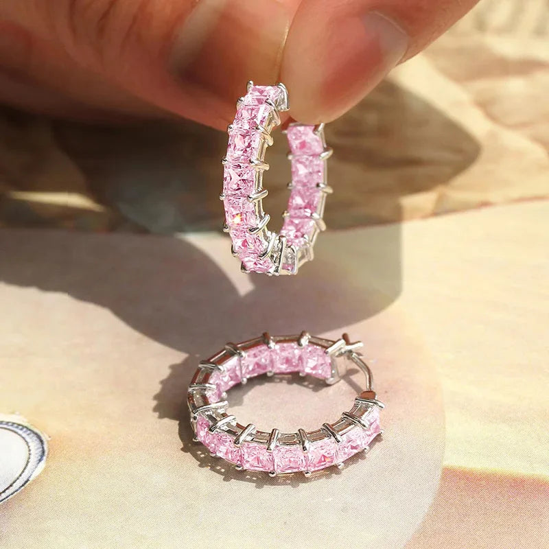 Huitan Silver Color Fashion Elegant Hoop Earrings with Shiny Cubic Zirconia for Women Anniversary Gift Wedding Party Accessories