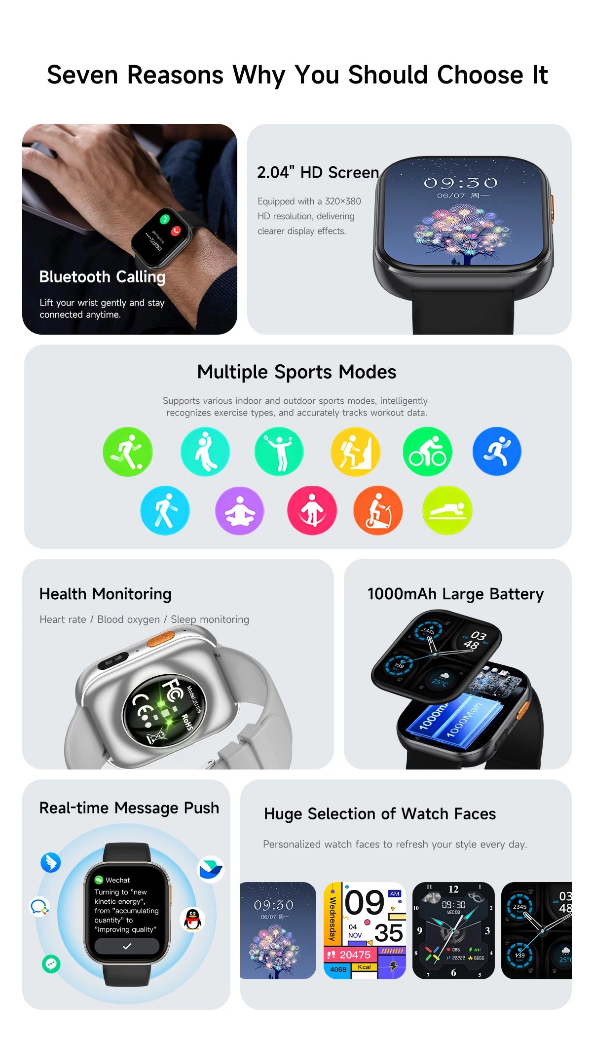 2026 new outdoor sports smartwatch,2.04 high-definition large screen,1000mAh large battery, ultra long battery life,holiday gift