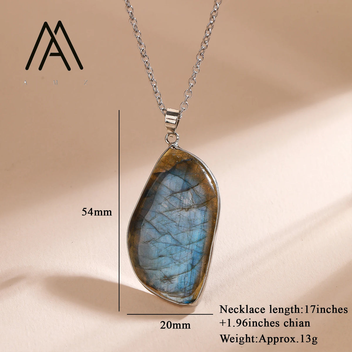 Minimalist Trendy Necklace Natural Gemstone Pendant Irregular Labradorite Necklace Silver-Plated Chain Unisex Gift Necklaces