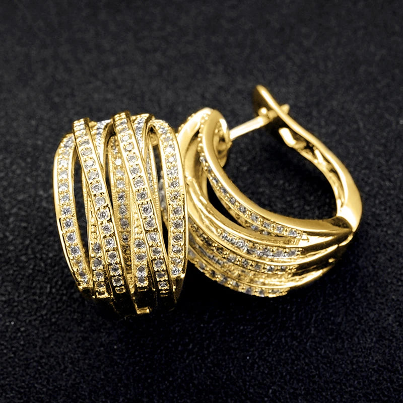 Huitan Silver Color Fashion Elegant Hoop Earrings with Shiny Cubic Zirconia for Women Anniversary Gift Wedding Party Accessories