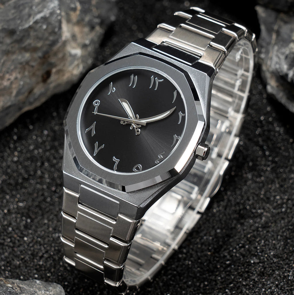 Fashion Luxury Casual Watch For Men Arabic Numeral Dial Stainless Steel Band Waterproof Men's Wristwatch