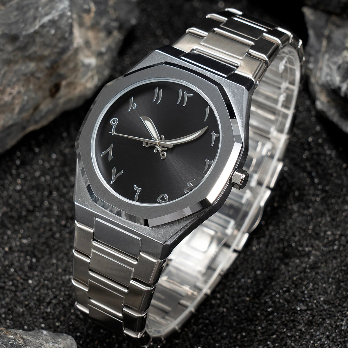 Fashion Luxury Casual Watch For Men Arabic Numeral Dial Stainless Steel Band Waterproof Men's Wristwatch
