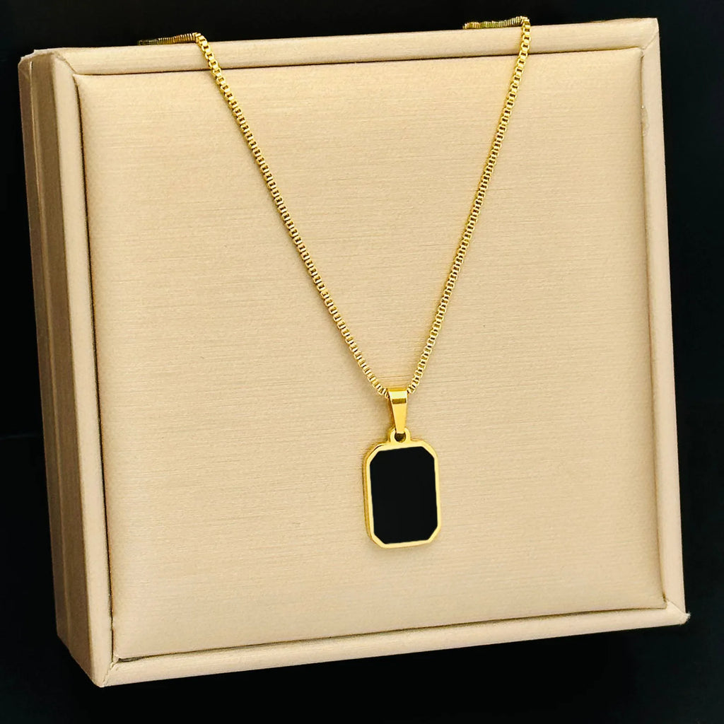 Minimalist 18K Gold Plated Necklace Black Enamel Necklace Stainless Steel Pendant Necklace for Women