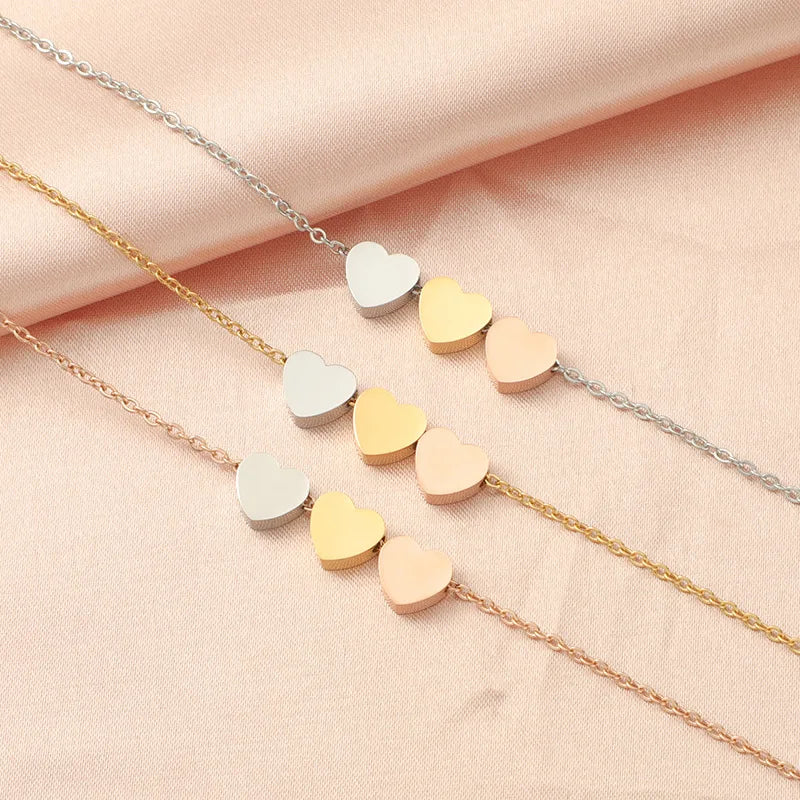 Minimalist Three-Tone Heart Pendant Necklace for Women Chic Stainless Steel Gold Plated Geometric Necklaces Trendy Jewelry Gift