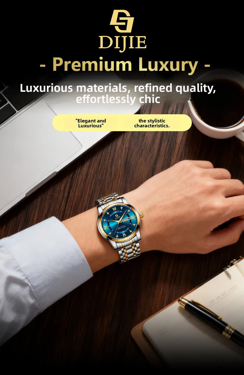 Trendy steel-band men's watch, exuding elegance, a popular casual and minimalist design, high-quality, versatile for business an