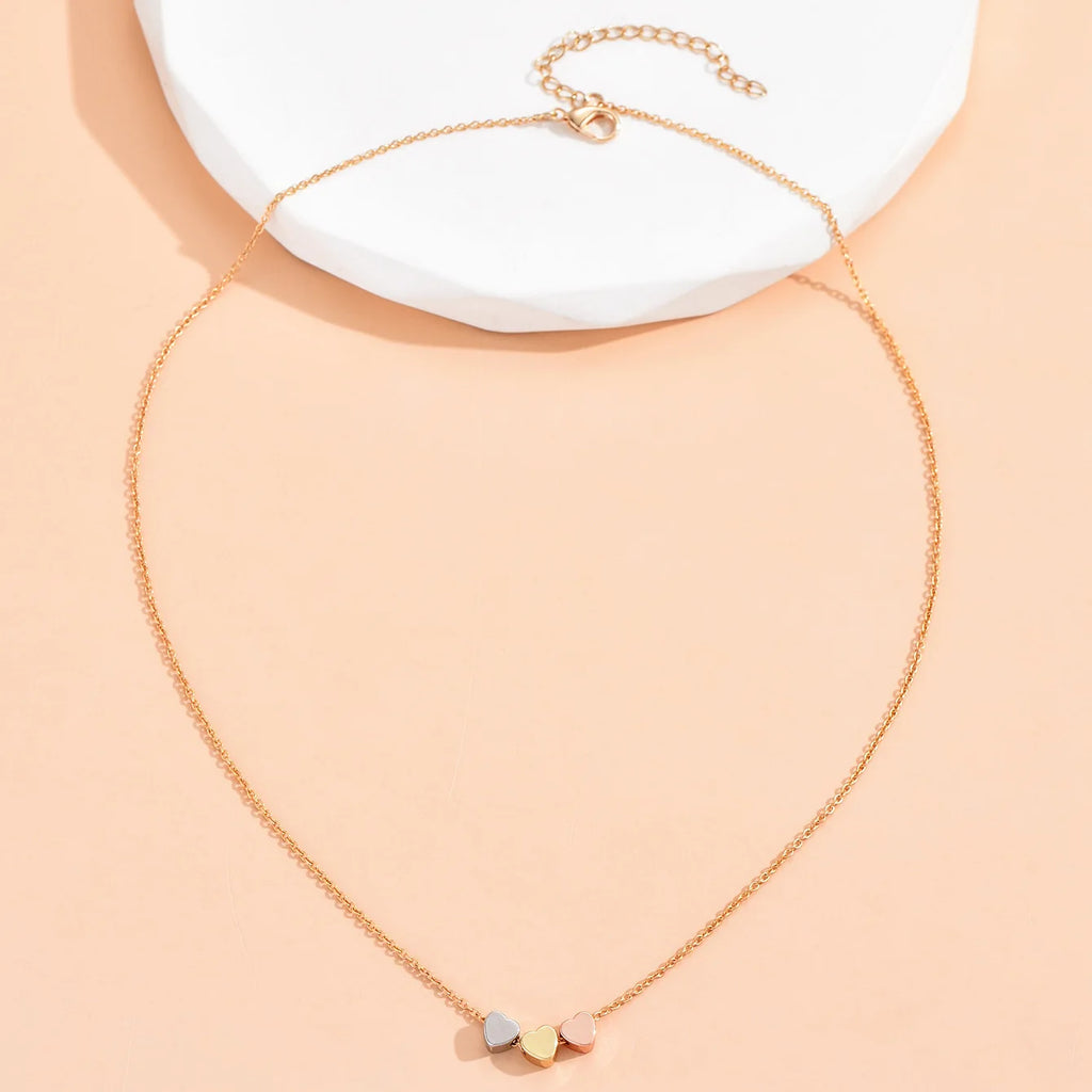 Minimalist Three-Tone Heart Pendant Necklace for Women Chic Stainless Steel Gold Plated Geometric Necklaces Trendy Jewelry Gift