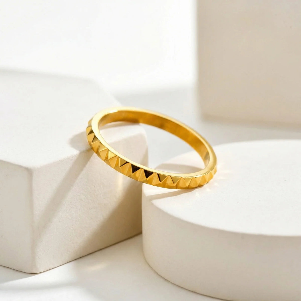 Stackable Wave Ring Thin Band, Golden Color Stainless Steel Waterproof Daily Wear Anti Tarnish Party Jewelry for Women