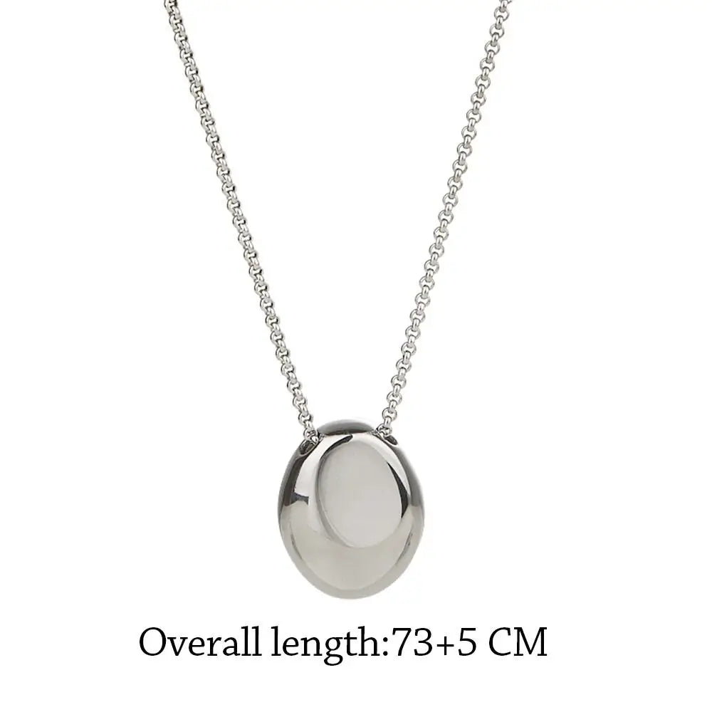 Minimalistic Oval Titanium Steel Necklace for Women Long Sweater Chain Luxury Charm Thin Chain Party Elegant Jewelry Accessories