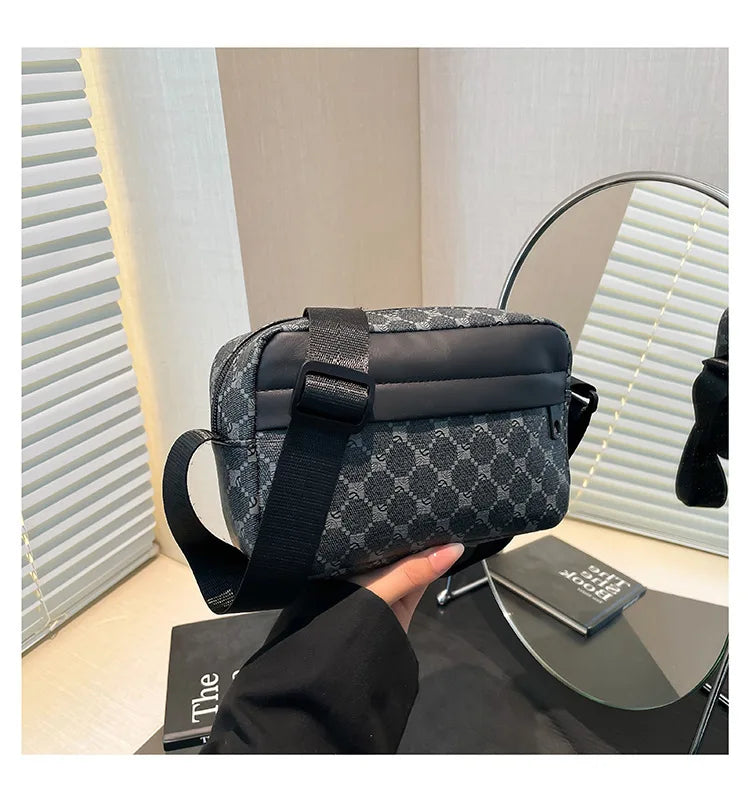 Women Stylish Crossbody Bag, Modern Geometric Pattern, Black Brown Versatile Design, Daily Commute, Casual Outings Messenger Bag