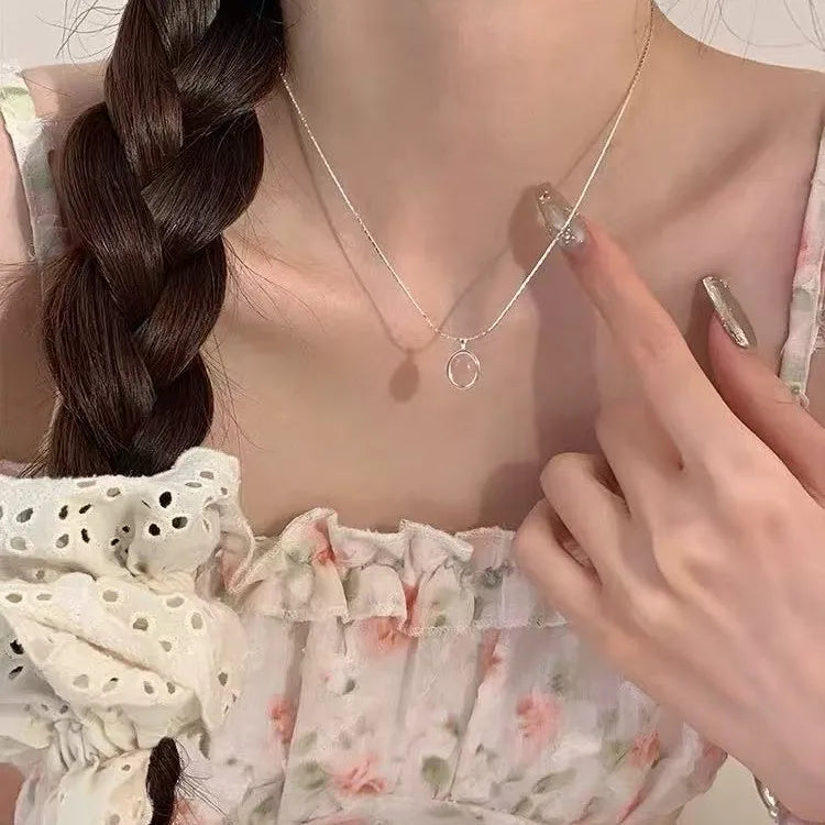 Silver Color Minimalist Round Geometric Necklaces for Charming Women Romantic Fashion Jewelry Sweet Accessories