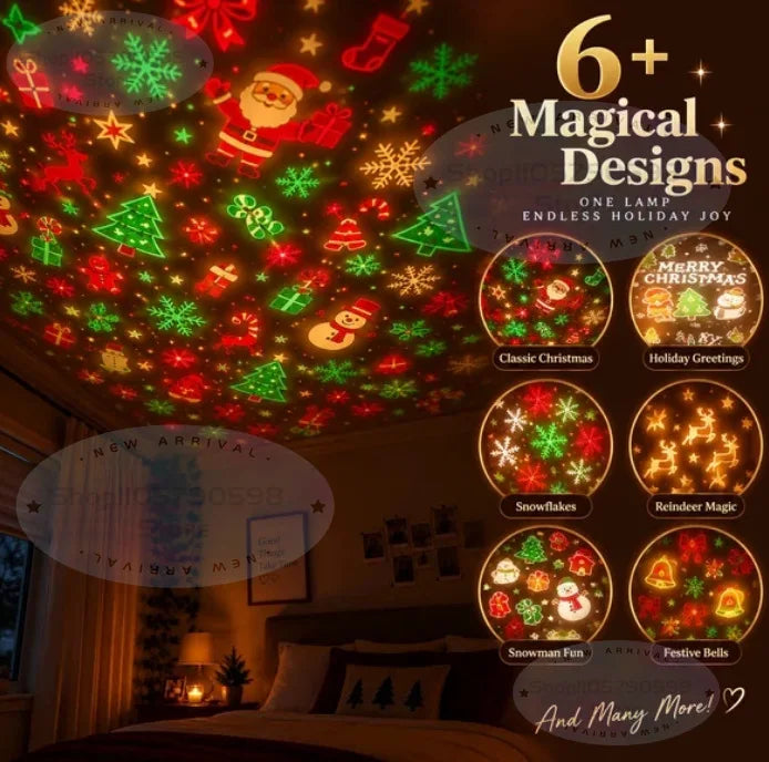 Christmas Projector Light, USB Powered Christmas Night Light with 6+ Holiday Patterns, Flexible Tree Lamp for Holiday Decor