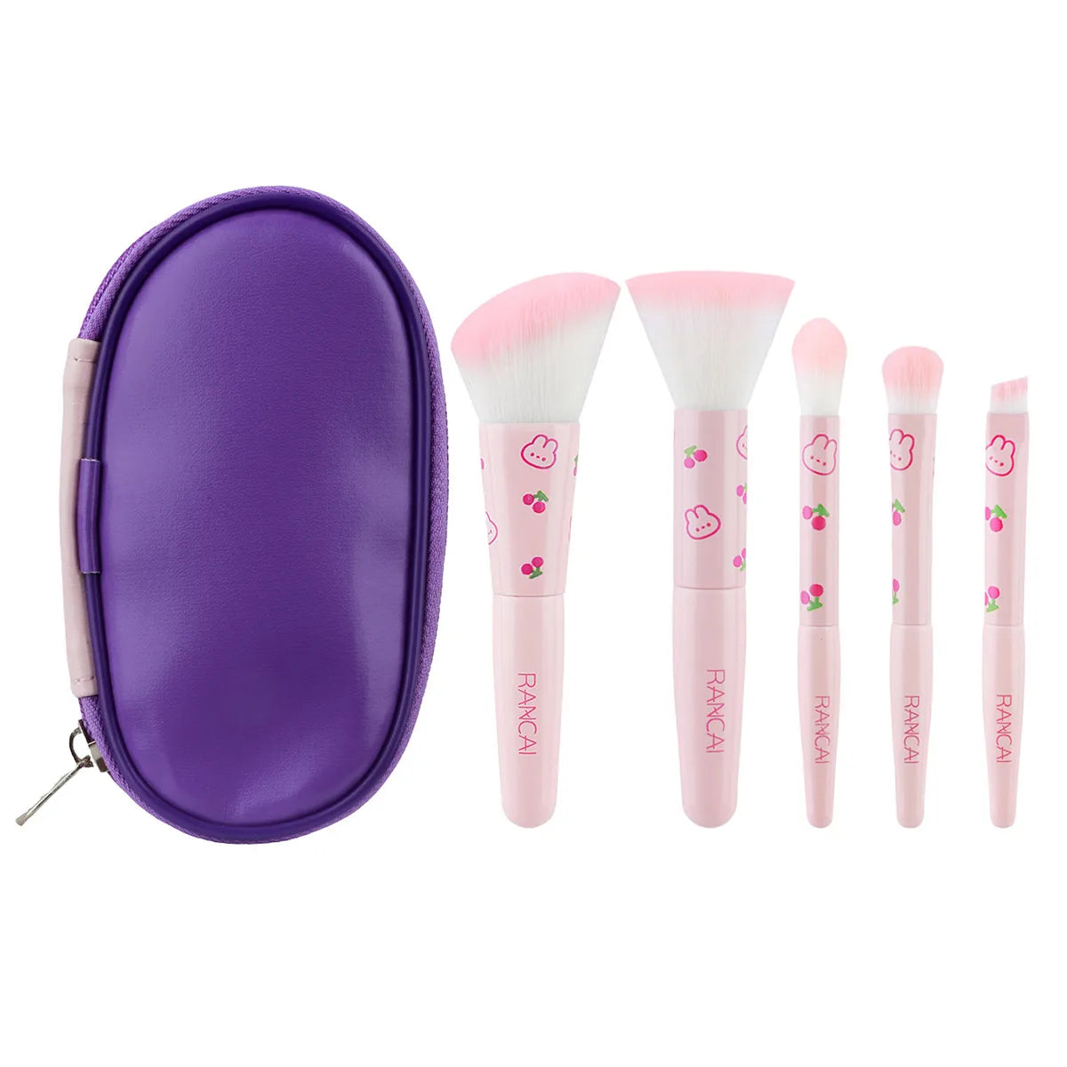 5Pcs Cute Compact Makeup Brush Set With Case Premium Brush for Flawless Foundation, Blush, Eyeshadow Application Beauty Tools
