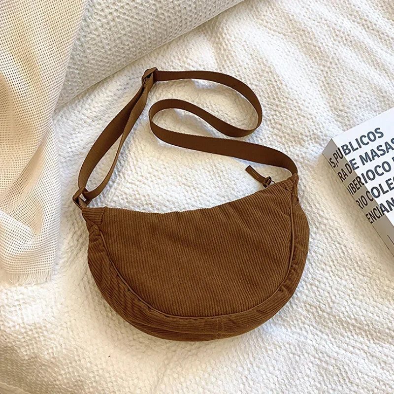Crossbody Bags Ladies Daily Travel Handbags Messenger Bag Solid Color Corduroy Women's Hobos Shoulder Bag Retro Casual Female