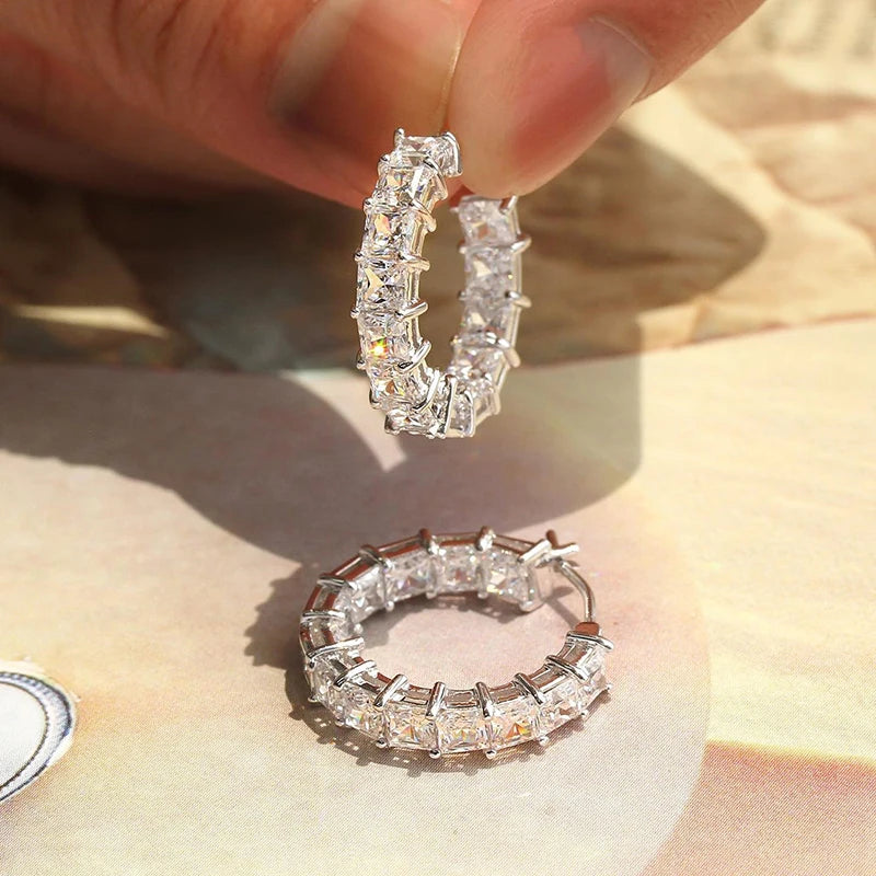 Huitan Silver Color Fashion Elegant Hoop Earrings with Shiny Cubic Zirconia for Women Anniversary Gift Wedding Party Accessories
