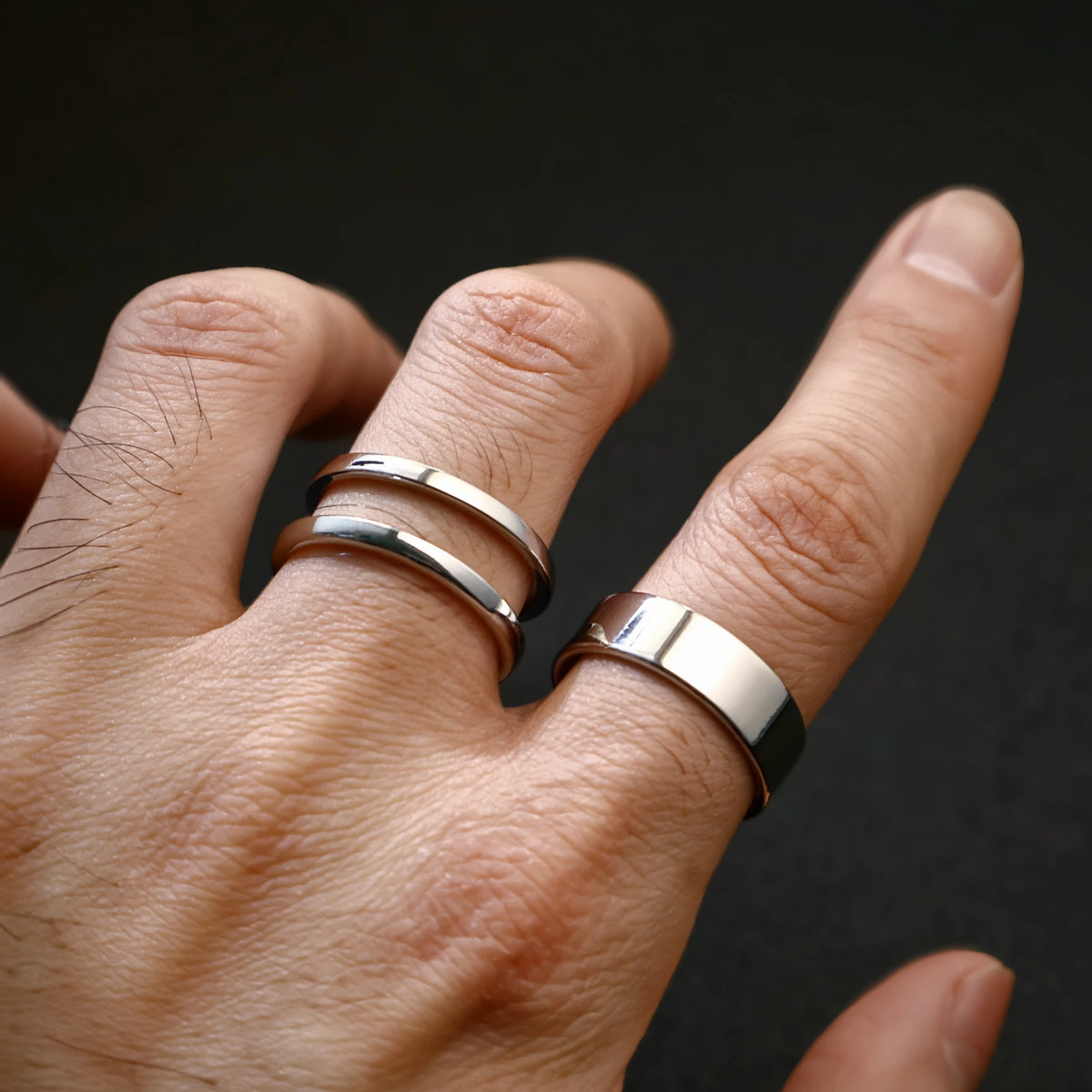 Retro 3 Stacking Rings Set Adjustable Open Ring For Men Gothic Punk Edgy Hiphop Silver-plated Brass Jewelry Accessories Gift