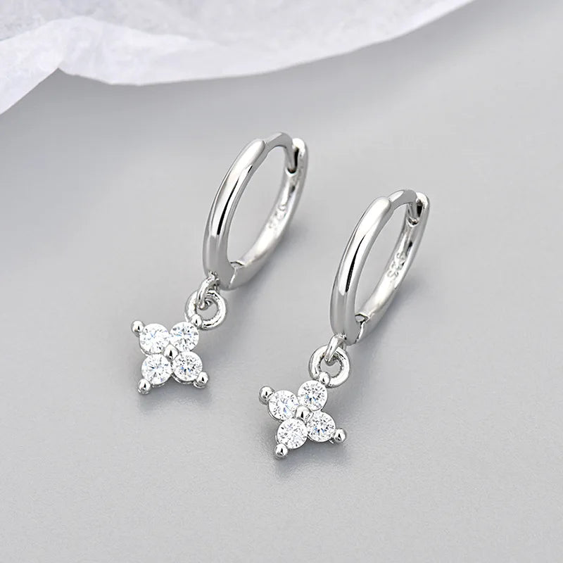 Women's Fashion Elegant Hoop Earrings With Cute Flower Pendant Shiny Crystal Zirconia Copper Exquisite Ear Piercing Jewelry Gift