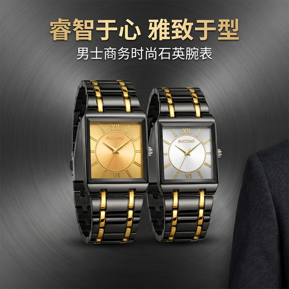 Men's Quartz Wristwatch Steel Band Male Classic Popular Watches Rectangular Minimalist Fashion Casual Business Watch For Daily