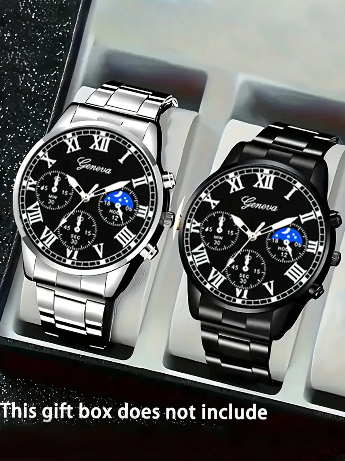2pcs Fashionable Men's Steel Band Watch Geneva Casual Business Quartz Watch Stylish Timepiece