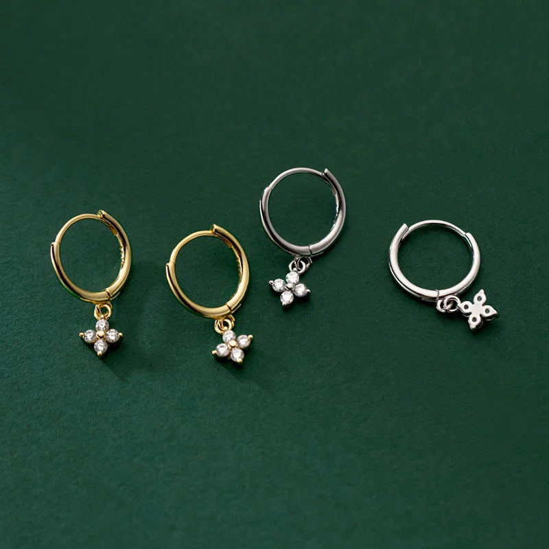Women's Fashion Elegant Hoop Earrings With Cute Flower Pendant Shiny Crystal Zirconia Copper Exquisite Ear Piercing Jewelry Gift