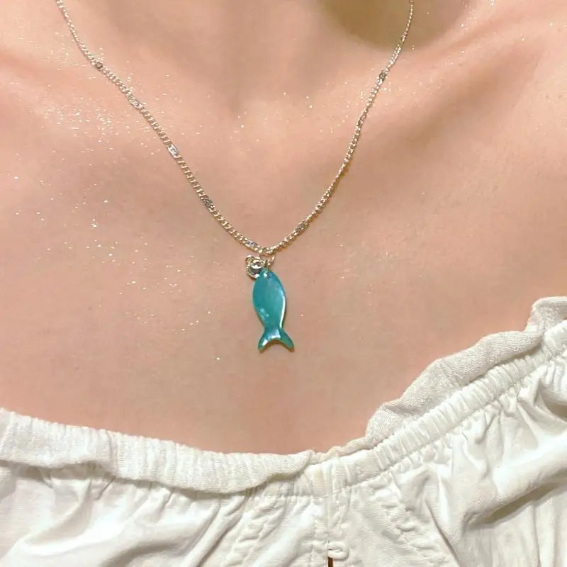 Minimalist Trendy Fish Pendant Necklace Earrings Women Elegant Jewelry Set Special Gift for Lovers Birthday Party