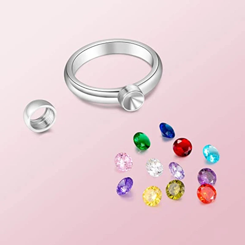 Simple Birthstone Rings with 12 Color Zircon Replaceable Fashion Stackable Promise Ring Jewelry Gift for Women Girl