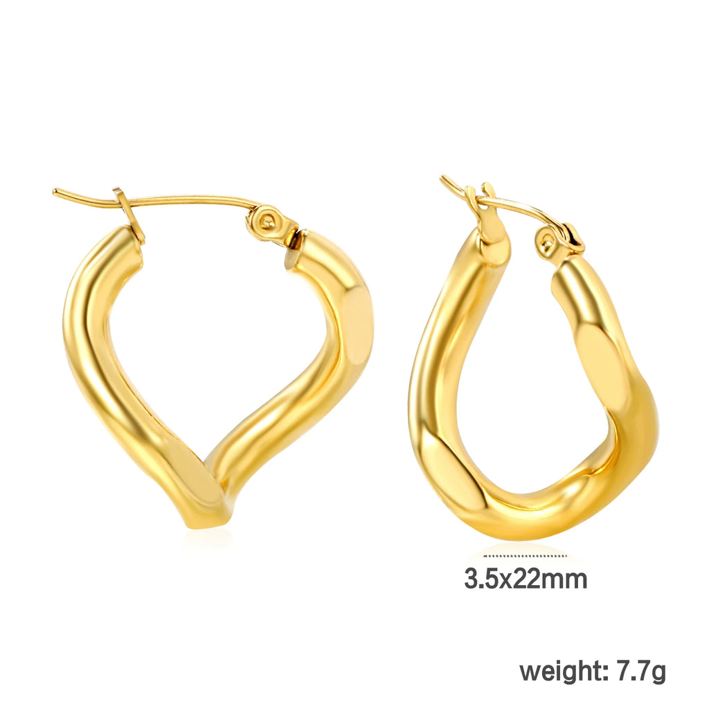 LUXUSTEEL Fashionable Drop Earring for Women Stainless Steel Golden Elegant Hoop Earrings Geometric Jewelry Party Gifts