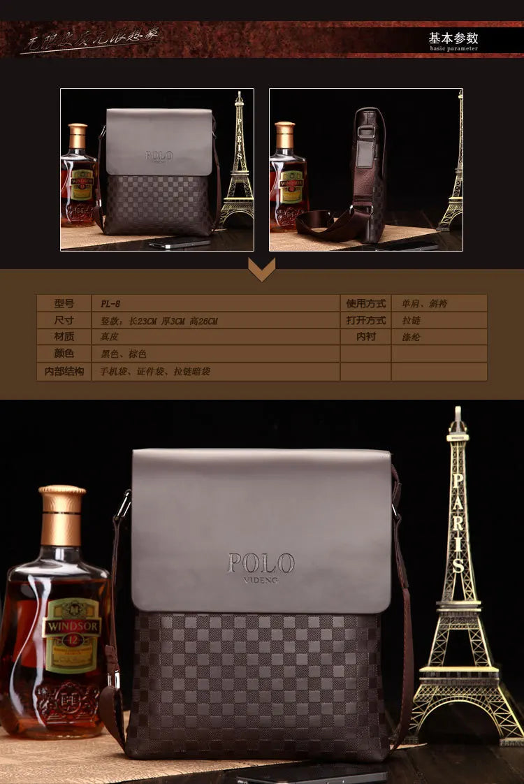 Men's One Shoulder Crossbody Bag Korean Version Trendy Checkerboard Pattern Embossed New Casual Business Bag Bags for Men