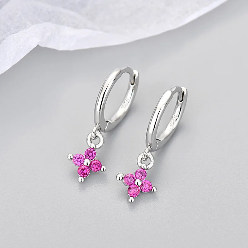 Women's Fashion Elegant Hoop Earrings With Cute Flower Pendant Shiny Crystal Zirconia Copper Exquisite Ear Piercing Jewelry Gift