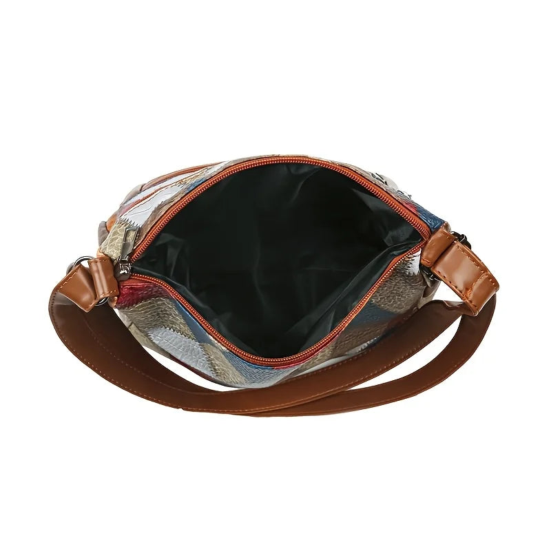 Chic Crossbody Bags for Women Stylish Stitching, Geometric Pattern, Multi Compartment Design with Zipper Closure, Travel Purse