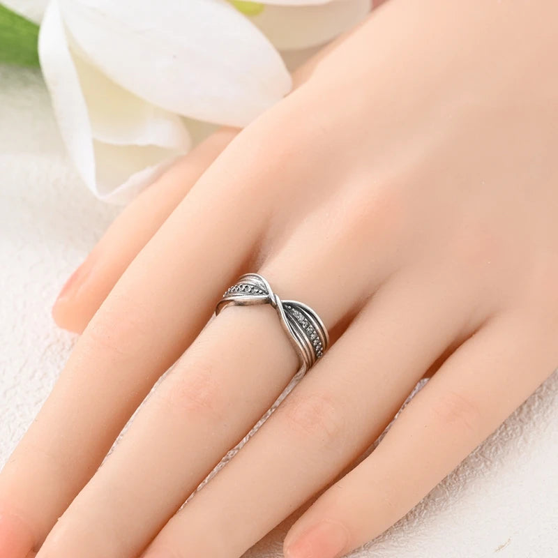 New Original 925 Sterling Silver Rings Stackable Infinite Silver Zircon Ring For Women Wedding Anniversary Birthday Jewelry Gift