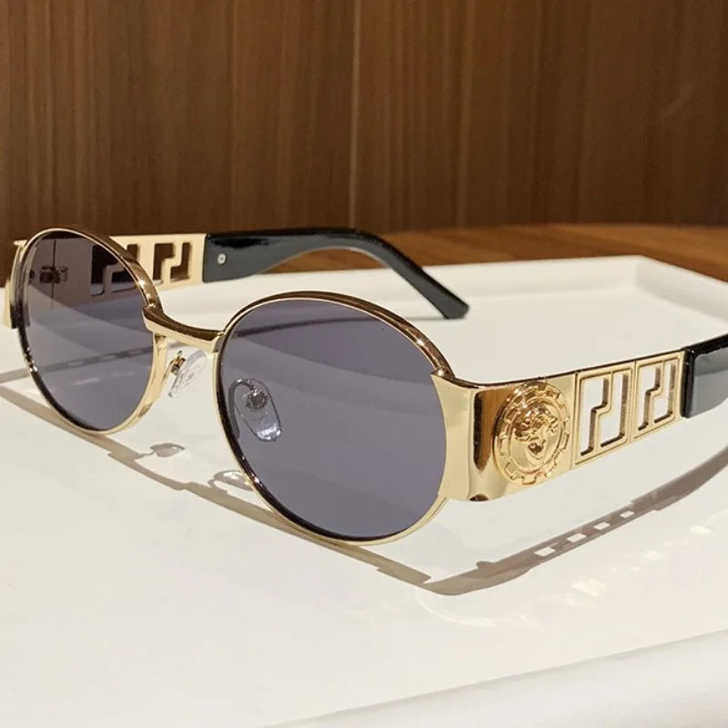 Luxury Metal Brand Sunglasses for Men and Women Unisex Designer Fashion Glasses Oval Ladies Vintage Eyewear Shades
