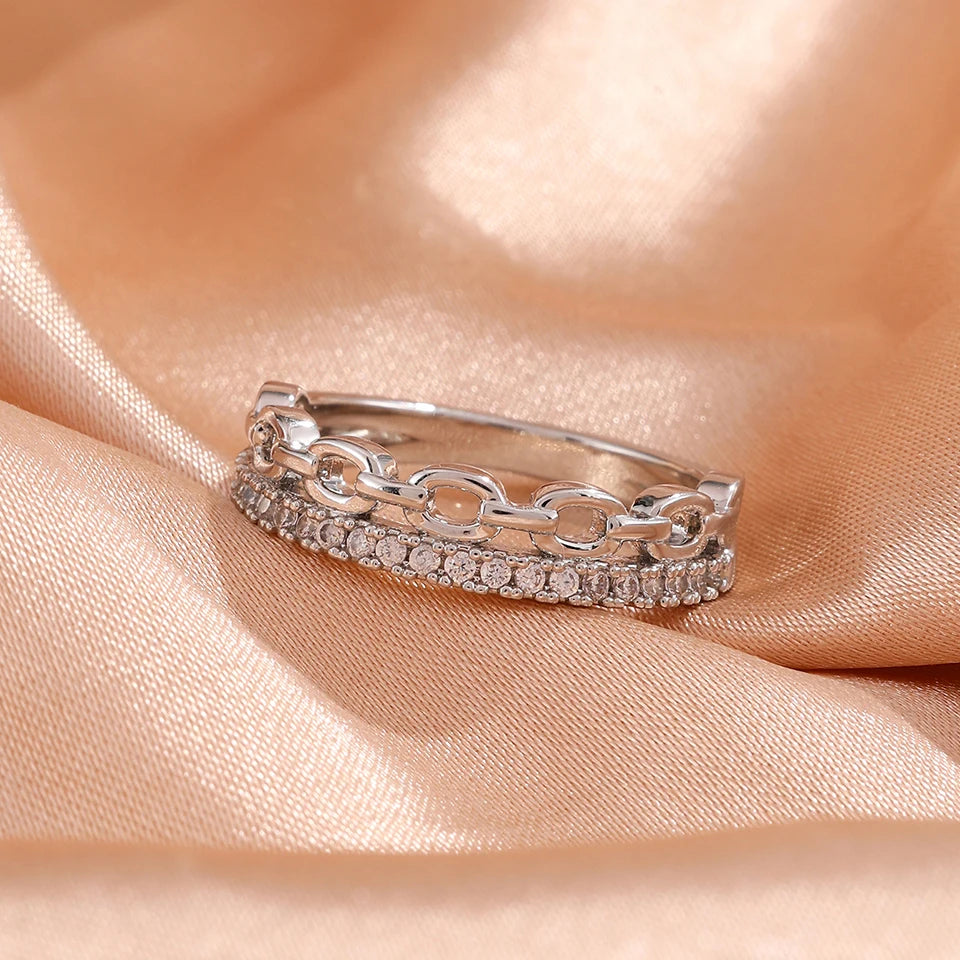 Yupsk New 3pcs/set Dazzling Zircon Stainless Steel Copper Stackable Rings for Women Exquisite Fashion Daily Accessories
